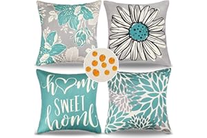 LRartdeco Federe Cuscini per Divano Ciano Copricuscini Esterno Impermeabile Copricuscino 40x40 Decorativo Estivo 4 Pezzi Lino Federe Cuscini Divano per Esterno Giardino Divano Sedia Deco