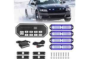 JMEST LEAD Blue Flashing Beacon Lights For Trucks, 4PCS Blue Emergency Strobe Lights with 9-Key Controller, Surface Mount Flashing Warning Lights Bar 12V-24V For Car Van Off-Road Tractor