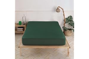‎VENCY Vency Premium Jersey Spannbettlaken 180x200cm Dunkelgrün - Spannbetttuch 100% Baumwolle, Bettlaken 180x200 Bis 35 cm Matratzenhöhe Dunkelgrün