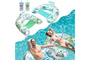Weeupolfun Adulto Silla Inflable Flotante,2 Embalar U-Silla Flotante Inflable para Piscina con Respaldo Portavasos, Tema de Selva Tropical Silla Flotante para Juguetes de Piscina y Mar