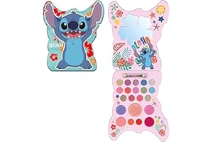 LORENAY Disney Stitch Kids Make-Up Palette – Complete Cosmetic Kit with Eye Shadow, Blusher, Lip Gloss, Mirror & Brush| Safe, Non-Toxic Beauty Gift Set for Girls
