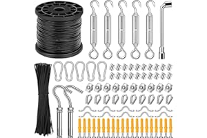 CGBOOM Wire Rope Kit 2mm, 61m Black Vinyl-Coated Garden Wire for Climbing Plants,Picture,Curtain and String Light Hanging Kit, Cable with Turnbuckles, Vine Eyes(Easy to Store)