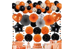 RECOSIS Premium Schwarz Orange Partydeko - Pompom Ballon Party Zubehör für Halloween Dekorationen Indoor Geburtstagsparty Halloween Haunted House Dekor Spinne Fledermaus Geist Hintergrund für Zuhause