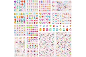 Riceduo Gem Stickers, 1472 Pieces Self Adhesive Rhinestones Stick on Gems for Crafts, Assorted Shapes Acrylic Bling Gems Jewels Stickers for for Kids DIY, Craft Supplies, 14 Sheets