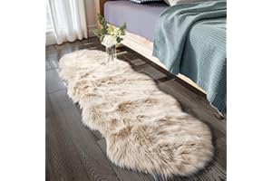 CIICOOL Ultra Soft Faux Sheepskin Fur Rug Fluffy Rug for Bedroom Fuzzy Carpet for Living Room Kid's Room Nursery Decor, Khaki 2 x 6 Feet