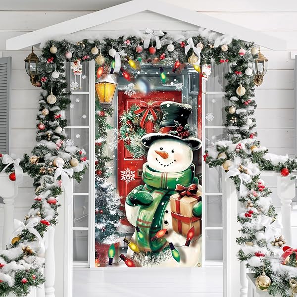 Décoration De Porte Bonhomme De Neige Noël - Grande Bannière 180x90 Cm Pour Extérieur/Intérieur - 12