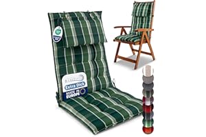‎BEAUTISSU Beautissu 6er Set Premium Hochlehner Auflage Kopfpolster 120x50cm Sun-HL – 8cm Dick Polster Gartenstuhlauflage rutschfest Befestigungsbänder UV-Lichtechtheit 5 – Robust Stoff Grün kariert