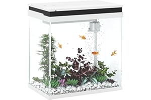 PawHut Petit Aquarium Complet 14L, Aquarium en Verre, avec système de Filtration, éclairage LED, Pompe à Eau, Couvercle, pour Poissons tropicaux, Rouges, Blanc