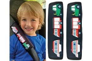 HECKBO 2x Kinder Auto Gurtpolster Gurtschutz mit Feuerwehr, Traktor, Krankenwagen Motiv - Sicherheitsgurt Polster für Kinder und Babys- Ideal für jeden Gurt Autositzerhöhungen Kinder Fahrradanhänger