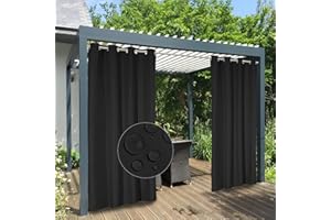 Easy-Going 100% Waterproof Outdoor Curtains Windproof Weatherproof Porch Curtains, Premium Thick Outdoor Privacy Grommet Top Panels for Patio, Gazebo and Pergola, 2 Panels, 54x96 inch, Black