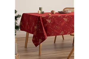GAMUSI Tischdecke für Weihnachten, Jacquard, Goldgarn, Esstisch, rechteckig, Weihnachtsdekoration, 140 x 350 cm, Rot
