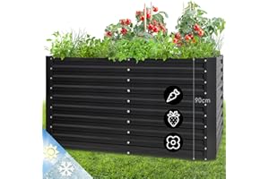 blumfeldt Jardineras Exterior Grandes Jardín, Huerto Urbano Terraza, Plantas, Vegetales, Hierbas, Capacidad 1800 l. Maceteros Exterior Elevados Metálicos, Resistente al Intemperie, 200x90x100, Negro