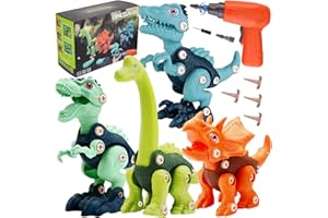 FANCYWHOOP Take Apart Dinosaur Toys for Kids: 4 Dinosaurs with Storage Box Electric Drill, DIY STEM Construction Build Set Educational Interactive Toy Dinosaurs Gifts for Boys Girls Age 3 4 5 6 7 Year Old and Up