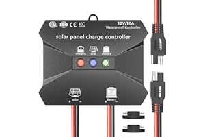 VOLTSET Solar Charge Controller, 10A 12V Waterproof Intelligent Regulator With LED Indicate Light for Solar Battery Charger, Maintainer, and 12 Volt Power Kit