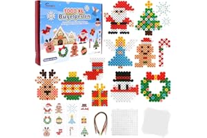 Homgaty Große 10mm Bügelperlen Weihnachten Set, 1000 Stück XL Steckperlen mit Platten, 12 Muster und Bügelpapier, 9 Bunte Farben XL Bügelperlen, Kreatives Perlenset für Kinder ab 3 Jahren