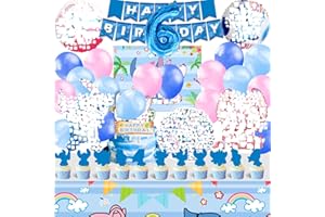 RUENIE Decorazioni Compleanno Stitc 6 Anni, Kit Festa Stitc Compleanno 6 Anni, Adesivi Stitc e Angel, Palloncino Stitc Compleanno, Stitc Decorazioni Torta, Tovaglia Stitc, Sfondo Compleanno Stitc e Angel