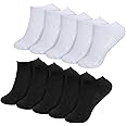 Zuimei 10 Pairs Womens Cushioned Trainer Socks, Ladies Athletic Sports Socks Black White Size 4-8 Cotton Low Cut Ankle Socks Breathable Moisture Wicking Non-Slip Running Socks