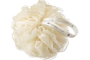 Hydrea London Shower Pouf, Bath Loofah, Mesh Sponge, Exfoliating Bath Scrunchie, Large Shower Puff Scrub, Body Cleansing Shower Puff for Men & Women - Cream