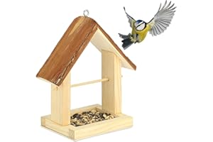 Relaxdays Mangiatoia per Uccelli Decorativa, Legno e Corteccia, HLP 27x23x13 cm, Appendere o Poggire, Outdoor, Natura, 1 pz