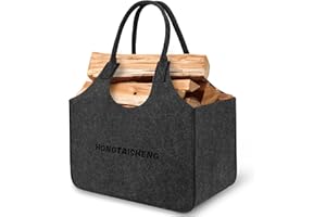 HONGTAISHENG Cestino per legna da ardere in feltro e manico rinforzato, pieghevole, in feltro, per la spesa, legno, giornali o legna da ardere (Grigio scuro)