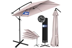 KESSER® Ampelschirm Holly Sonnenschirm Rechteckig inkl. Abdeckung mit Kurbel | Kurbel-Schirm mit Ständer UV-Schutz Aluminium Wasserabweisend Ø350cm Gartenschirm Marktschirm Taupe