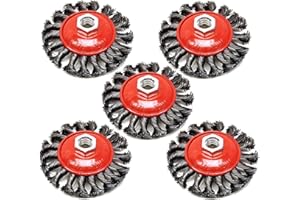 GRABACZ 5x Cepillos Cónicos para Amoladora 115mm de Diámetro, Rosca m14 Alambre Anudado Juego Cepillo Metalico Cónico Cepillo de lija Trenzado