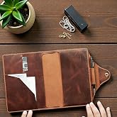 El Yapımı A5 Deri Defter Ajanda Kitap Kılıfı Organizer, Kahverengi Deri, Kalem B&ouml;lmeli, 170x224x20mm