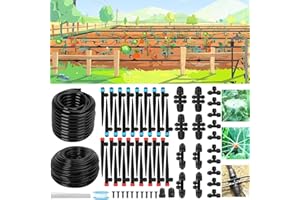 Powate Drip Irrigation System, Quick Connector Garden Watering System Automatic Sprinkler with 1/2'' 1/4'' Irrigation Tubing Hose Adjustable Nozzle for Lawn Greenhouse Plant Flower Bed,Black