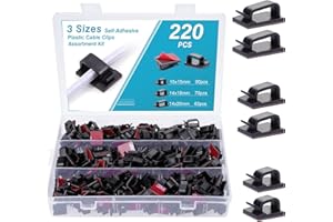 Kinsinder 220 Stück Selbstklebende Kabelklemmen, Selbstklebende Elektrische Kabelaufbewahrung Kabelmanagement Kabelbinder Draht Kabel Halter, Outdoor Kabelclips mit Klebebändern