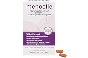 Menoelle - Complément Alimentaire Ménopause & Pré-Ménopause - Traitement Bouffées de Chaleur - Extrait Naturel d'EstroG-100, Vitamines & Minéraux - 60 comprimés - Bien-être Femme Sans Hormones
