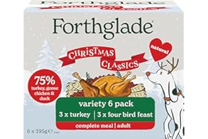 Forthglade Wet Dog Food Christmas Variety Pack (6 x 395g Trays) - Grain Free & Hypoallergenic Dog Food, Adult 1 Year+, Turkey with Cranberry & Four Bird Feast, Complete Meals, Natural Ingredients