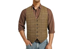 Enlision Męska kamizelka vintage formalna na co dzień gładka kratka płaszcz dla mężczyzn regularny krój tweed ślub biznesowy męski garnitur kamizelka z kieszenią XS-4XL