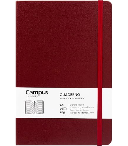 Campus Carnet De Notes A6 - Journal Bullet 96 Pages - Couverture Rigide Avec Élastique Et Pochette - Noir