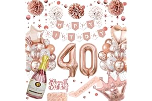 NEUFOOD 40th Birthday Decoration for Women, Unique Glitter Circle Dot Hanging, 40th Rose Gold Balloons, Paper Pom Poms, 40th Birthday Banner, Rose Gold Birthday Decorations, Number 40 Balloons for Party