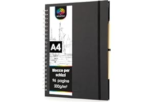 OfficeTree Album da disegno A4 con rilegatura a spirale - Verticale - Blocco da 96 pagine 48 fogli - Fogli 200g - Carta bianca - per acquerello - Sketchbook con matita