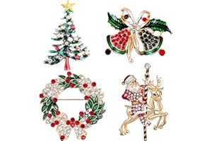 MPXEAVG 4Pcs Broche de Noël, Noël Strass Cristal Broche, Broches et Pins de Noël, Vieil Homme, Guirlande, Accessoires Vestimentaires de Noel