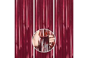 PartyWoo rot, 3 Stück Vorhang, Lametta für Geburtstagdeko, Hochzeitdeko, Partydeko, Baby Shower, JGA Deko (Dunkelrot, 1x2m), Rot-9007