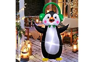 Ycolnaefllr Nadmuchiwany pingwin bożonarodzeniowy o długości 1,2 m: świąteczny nadmuchiwany zielony zestaw słuchawkowy pingwin z wbudowanymi diodami LED, świąteczna nadmuchiwana dekoracja na zewnątrz