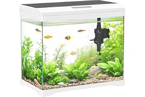 PawHut 17L Fish Tank, Glass Aquarium with Filter System, LED Light, Water Pump, Fish Tank Starter Kits for Betta, Goldfish, Shrimps, White