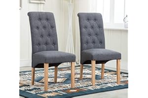 folk Set of 2 x Dining Chairs Kitchen Side Dining Chairs Upholstered Seat for Counter Lounge Living Room Corner Accent Chairs with Backrest & Soft Seat Wood Legs Reception Chairs Linen (Dark Grey)