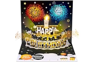 FITMITE Birthday Cards, Pop-up MUSIC & LIGHTS & BLOWABLE CANDLE Fireworks Birthday Greeting Cards, Birthday Gifts for Women Men Husband Wife Sister Friends Kids-Black Gold