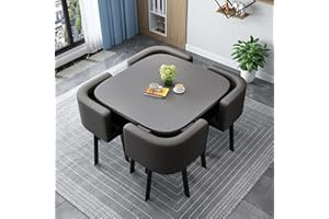 GOFOHIMI Rundes/quadratisches Esstisch-Set mit Stühlen, moderner Konferenztisch und 4 Stühle-Set, Empfangstisch- und Stuhl-Kombination, Küchentisch-Set aus Holz für 4 Personen für Wohnzimmer und Esszimmer