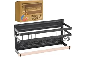 RICOO Especieros para Cocina Magnético KR005, Estanteria Especias Cocina de Hierro Negro Mate, Sin Perforación - 30 x 11,5 x 16 cm