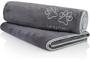 Lucky Paws® Serviette Chien Super Absorbante – Serviette pour Chien XL 140x70cm, Microfibre Ultra Douce, Séchage Rapide, Serviettes Artisanales de Qualité pour Chiens (Lot de 2, Gris/Argent)