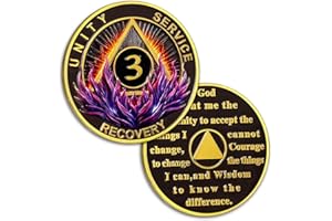 ATSKNSK Purple Flame 3 Year Sobriety Coin| AA Chips and Medallion,Celebrating Sobriety Milestones and Achievements, Featuring the Serenity Prayer Design, Sobriety Gifts for Men & Women