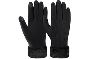 ZASFOU Damskie zimowe rękawiczki do ekranów dotykowych z podszewką polarową ciepłe kaszmirowe rękawiczki zimowe na zimną pogodę, czarny, M