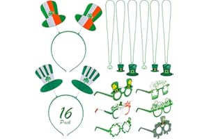 Qpout 16 pièces Ensemble d’Accessoires de la Saint-Patrick, 6 Collier Shamrock, 6 Cadres de Lunettes de décoration, 4 Bandeaux pour Enfants Femmes Hommes Décoration de Costumes de fête