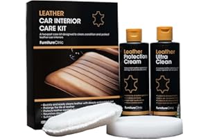 Furniture Clinic Kit de Cuidado del Interior de Cuero del vehículo – Kit de Limpieza para Asientos de Coche – 250 ml de Limpiador y acondicionador – Apto para Todo Tipo de Cuero y Vinilo