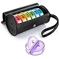 Fullicon PU Case Weekly Pill Box Organiser 2 Times A Day, Travel 7 Day Pill Boxes, Portable Tablet Organiser with Large Compartments for Medicine, Medication, Vitamin, Supplements(Black/Rainbow)