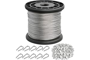 TooTaci 1.5mm Garden Wire, 100M Stainless Steel Cable Rope, 7x7 Strand Plant Wire Rope, Weatherproof Trellis Wires Kit for Climbing Plants, Picture Hanging & Outdoor Garden Use